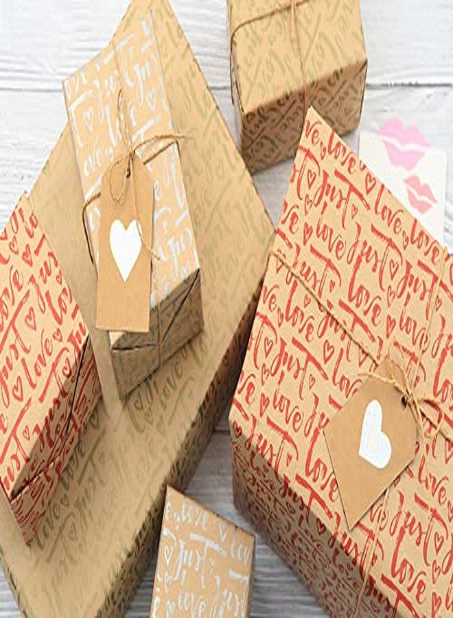Geluode Valentines Day Wrapping Paper, Kraft Valentines Wrapping Paper 20x28 Per Sheet(9 Sheets:34 sq.ft.ttl.) w/Jute Strings, Stickers and Tags, Gift Wrap for Valentines Day, Lover Birthday, Wedding - Image 4